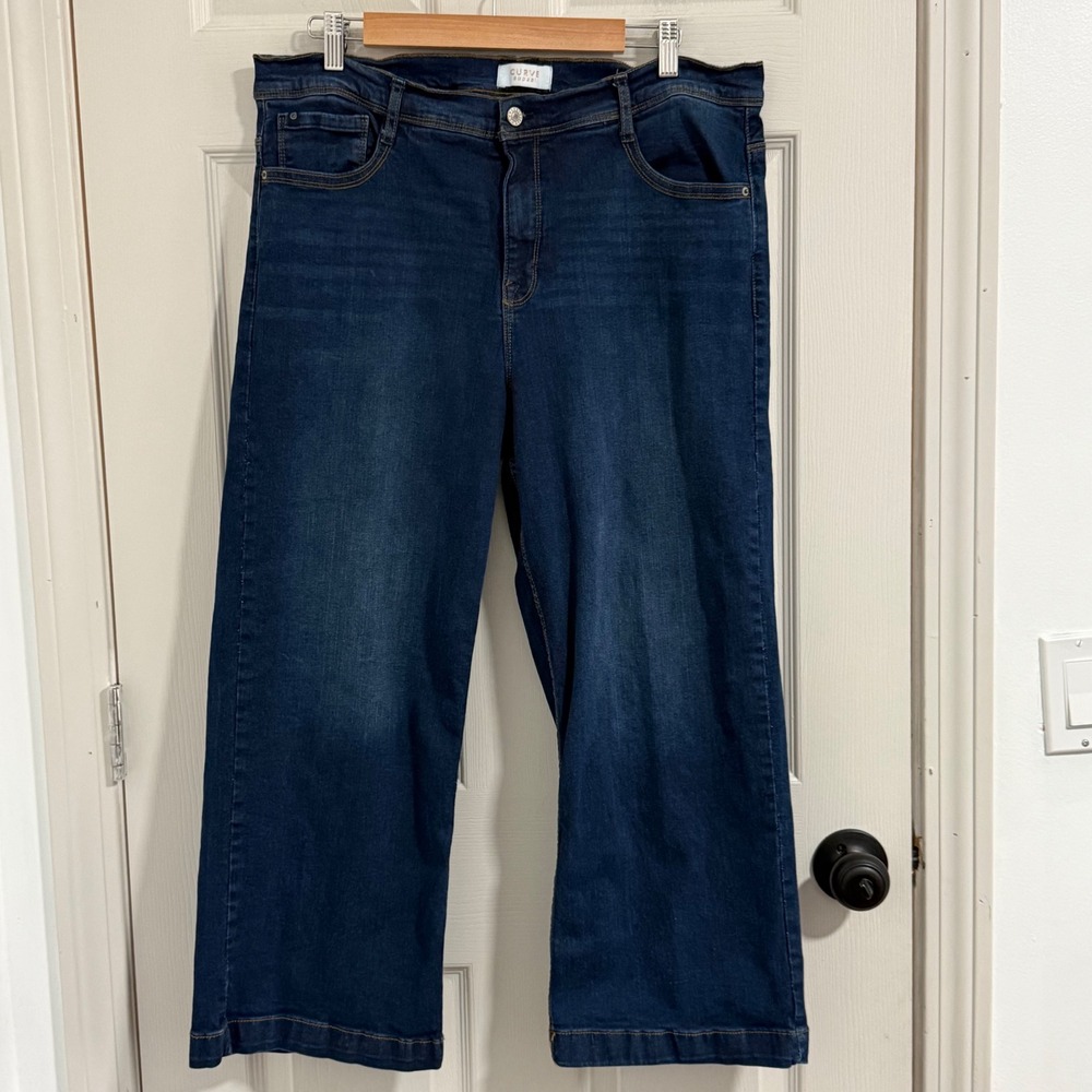 Curve Appeal Womens Wide Leg Jeans Dark Wash Blue High Rise Size 16/33